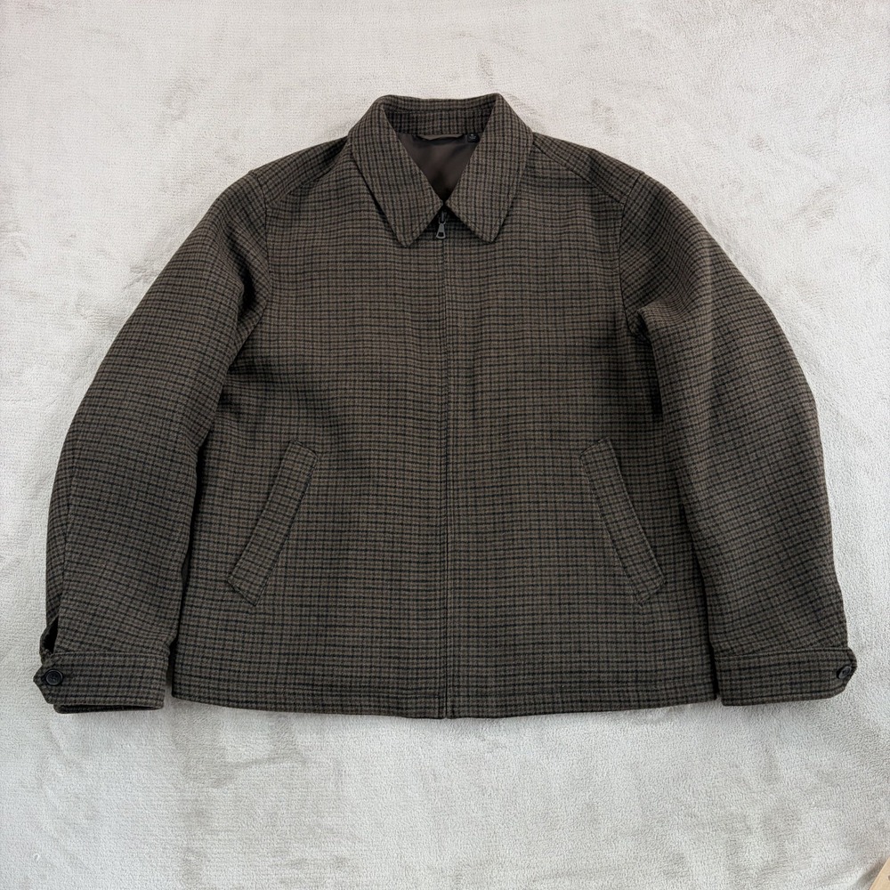 Uniqlo Single Collar Short Blouson Jacket in Brown Black Plaid Men XL NWOT